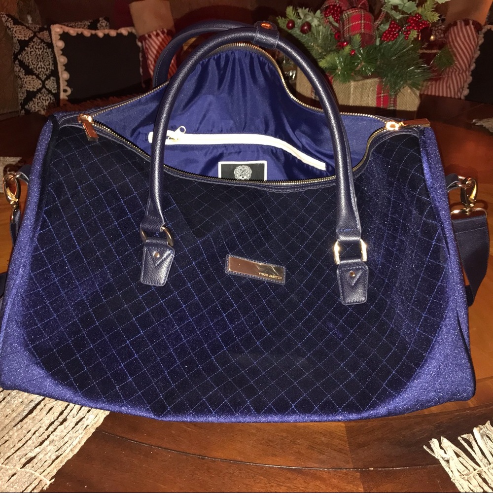 Vince Camuto Navy Velvet Weekender Duffle Bag